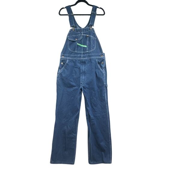 VTG KEY Bib Overalls 36x29 Denim Work Farm Trucker Hipster Hip Hop USA 90s Y2K - Picture 1 of 15